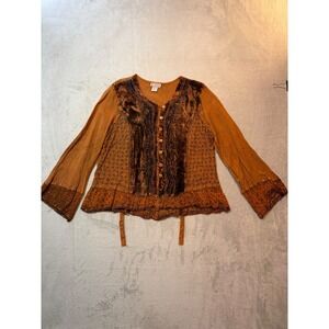 Just Cruising Rust Orange Velvet Embroidered Boho Blouse Top Free Size India